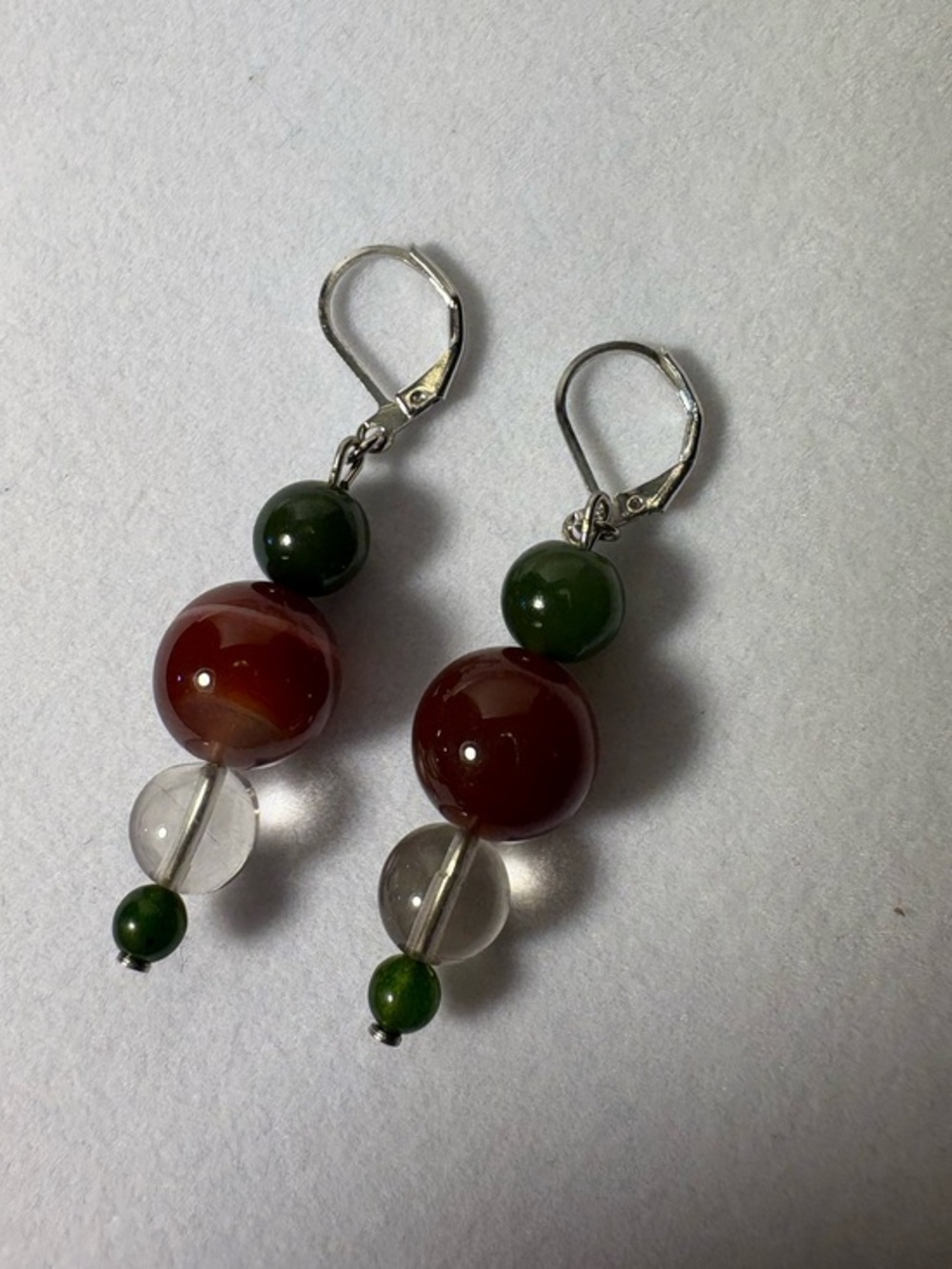 Jade, Carnelian, & Quarts Drop Earrings.